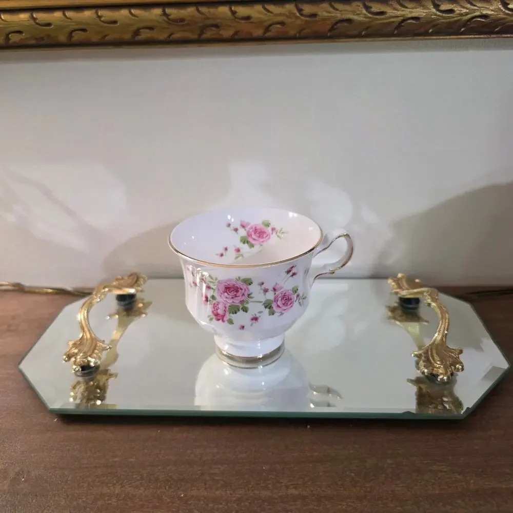Vintage Avon Pink Roses Fine Bone China Teacup England Gold Trim Floral Cup
